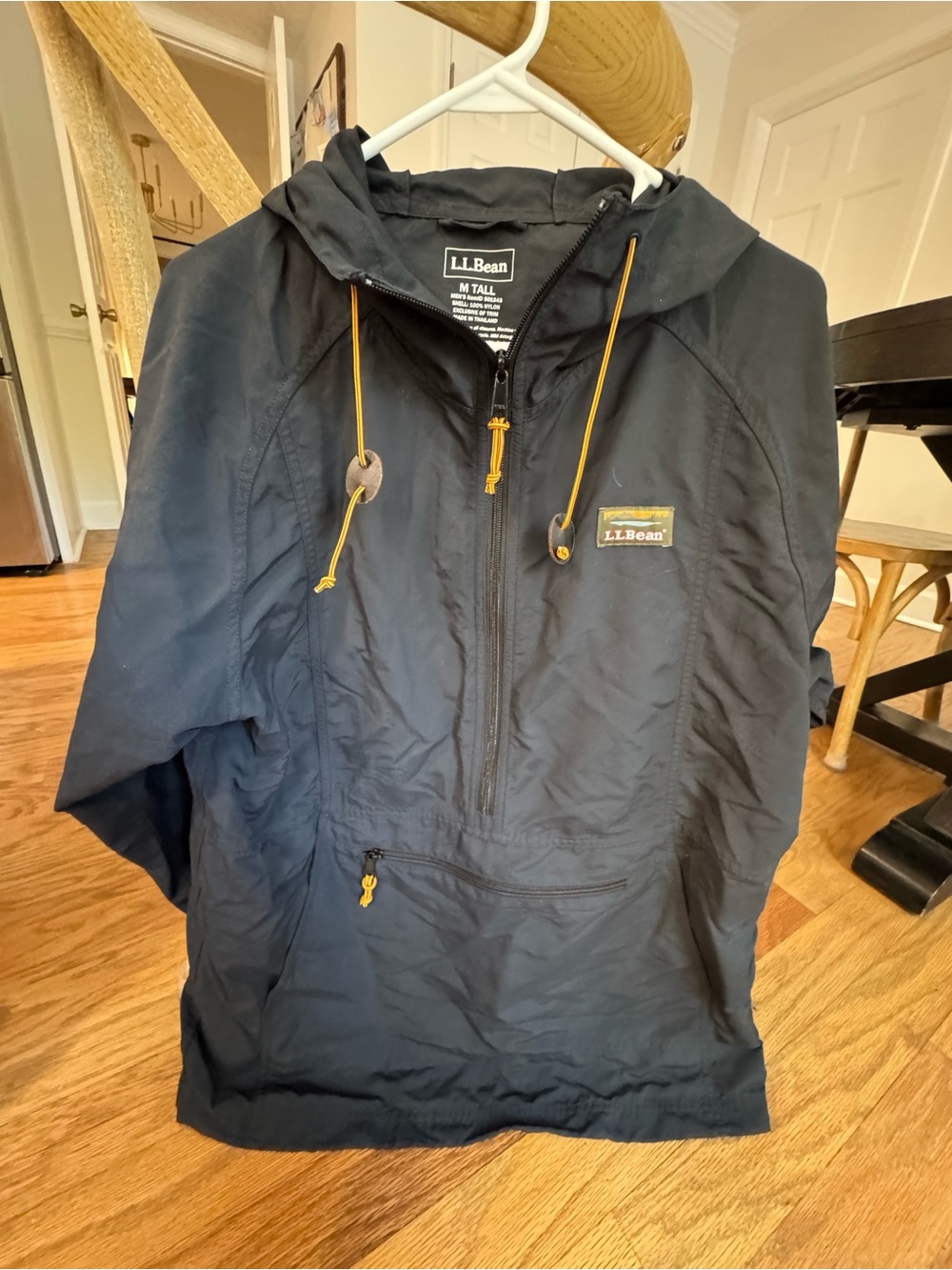 L.L. Bean Navy Lightweight Hooded Pullover with Yellow Accents